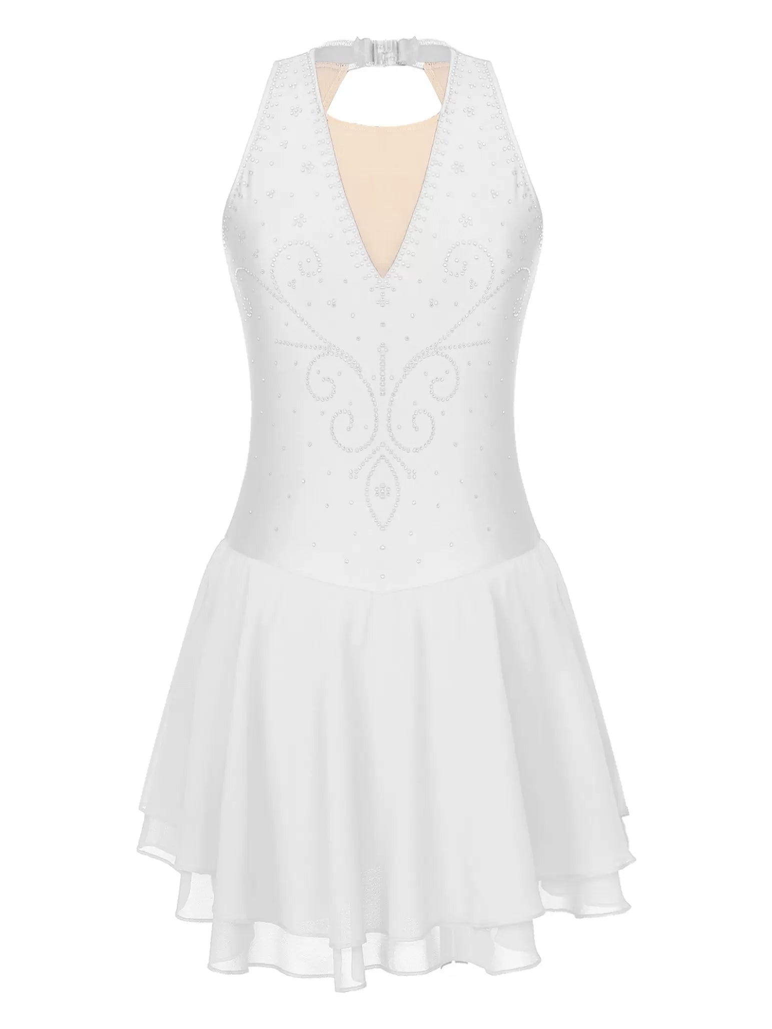 Womens Sleeveless Graphic Rhinestones Figure Skating Leotard Dress