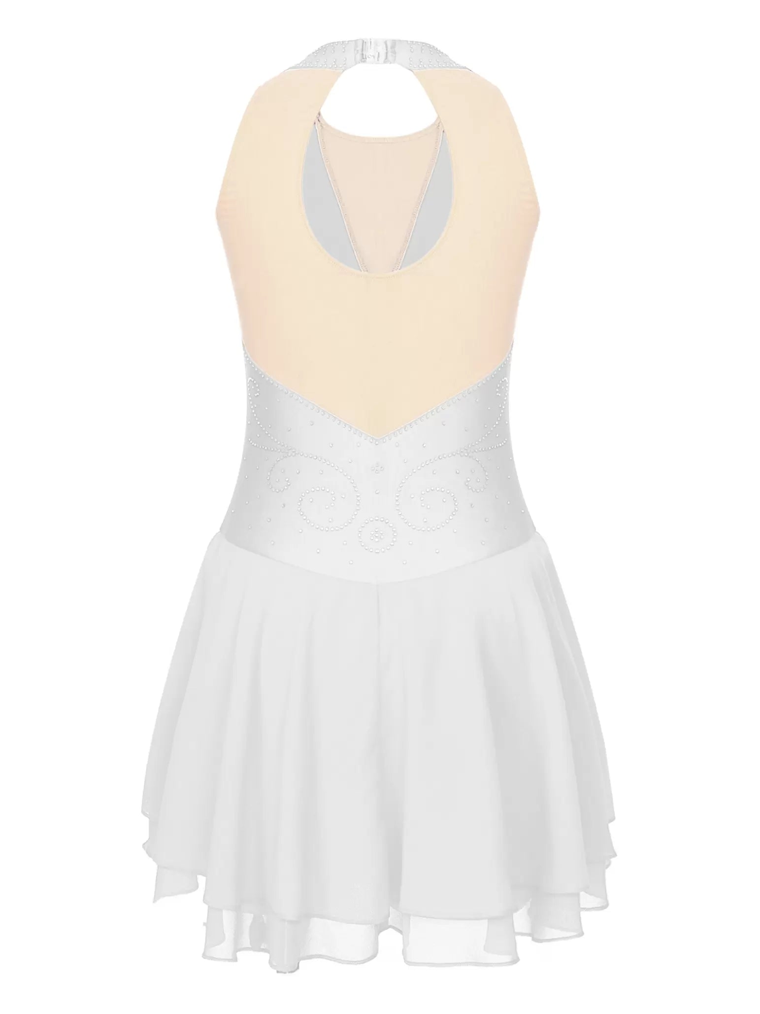 Womens Sleeveless Graphic Rhinestones Figure Skating Leotard Dress