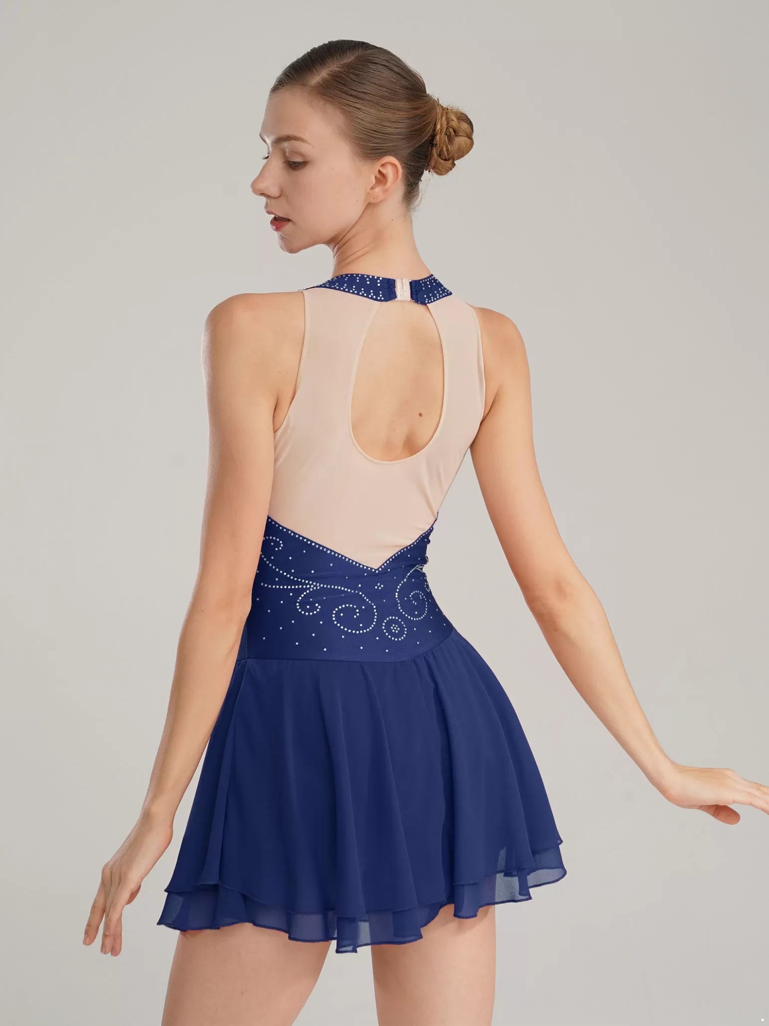 Womens Sleeveless Graphic Rhinestones Figure Skating Leotard Dress