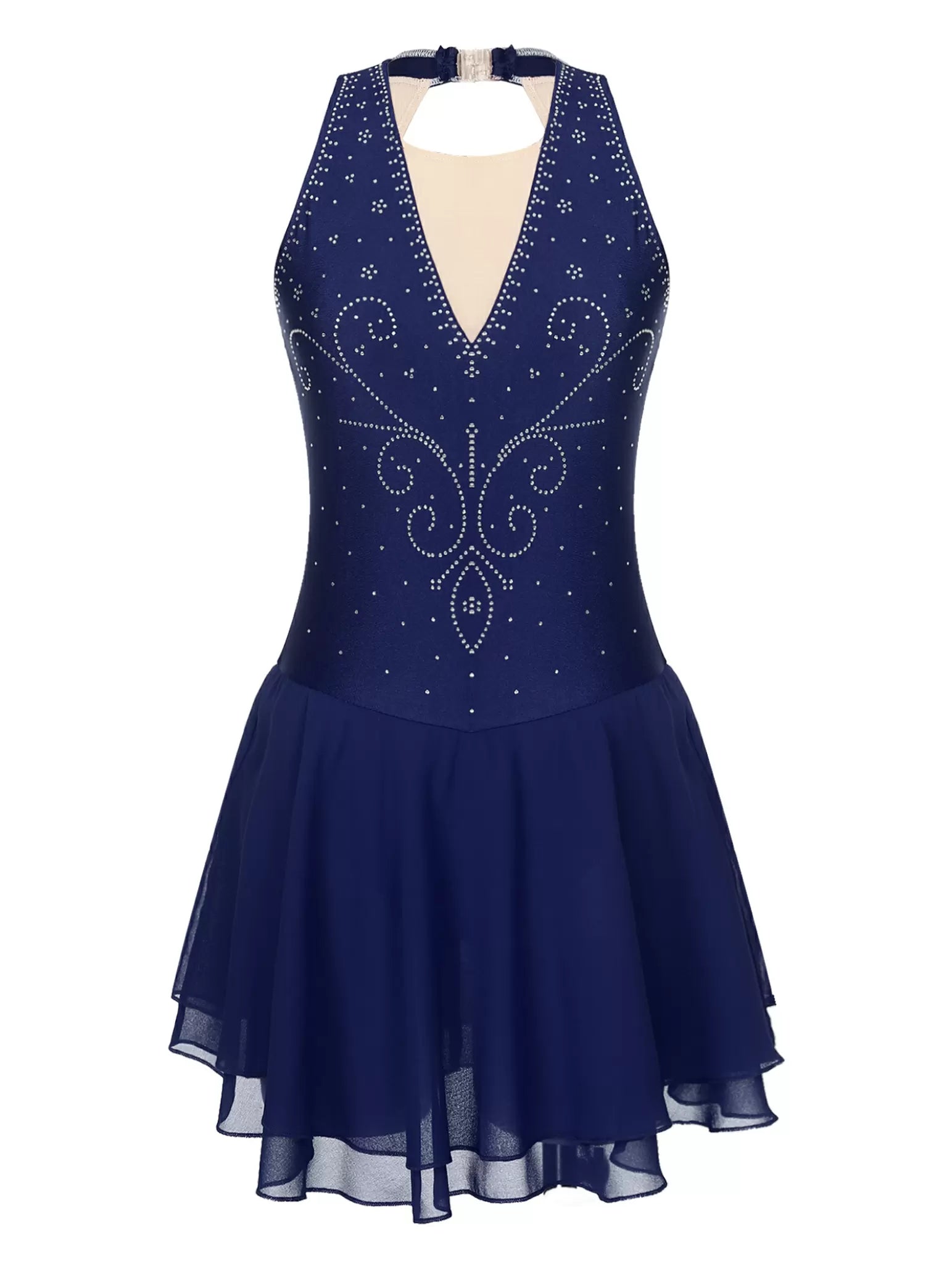 Womens Sleeveless Graphic Rhinestones Figure Skating Leotard Dress
