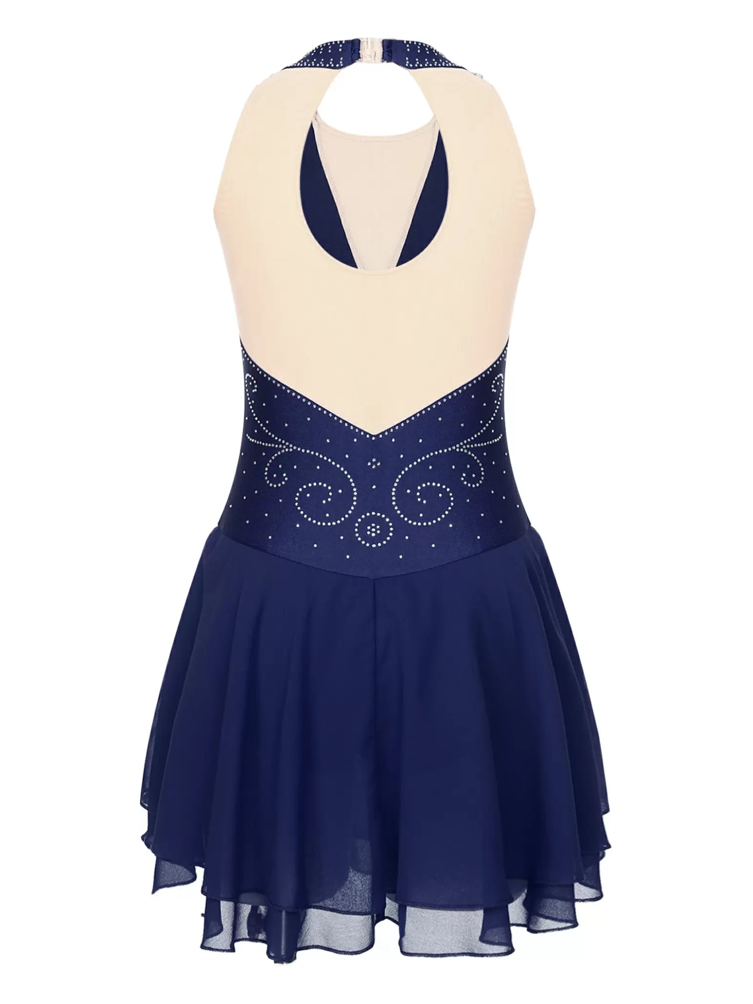 Womens Sleeveless Graphic Rhinestones Figure Skating Leotard Dress