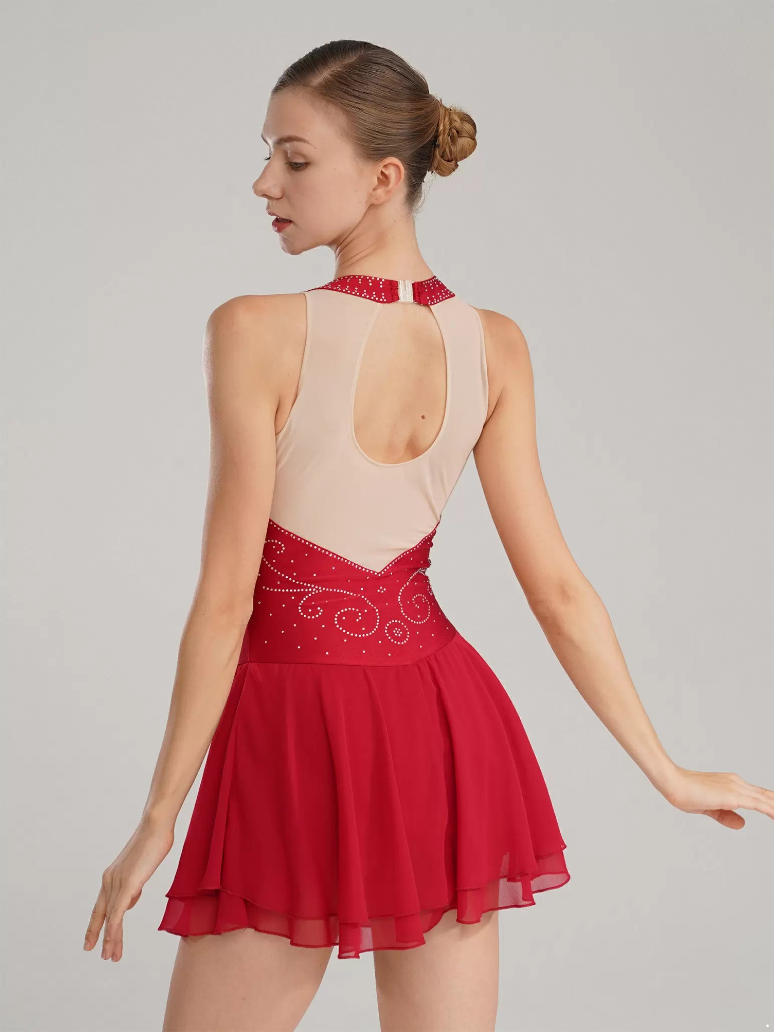 Womens Sleeveless Graphic Rhinestones Figure Skating Leotard Dress
