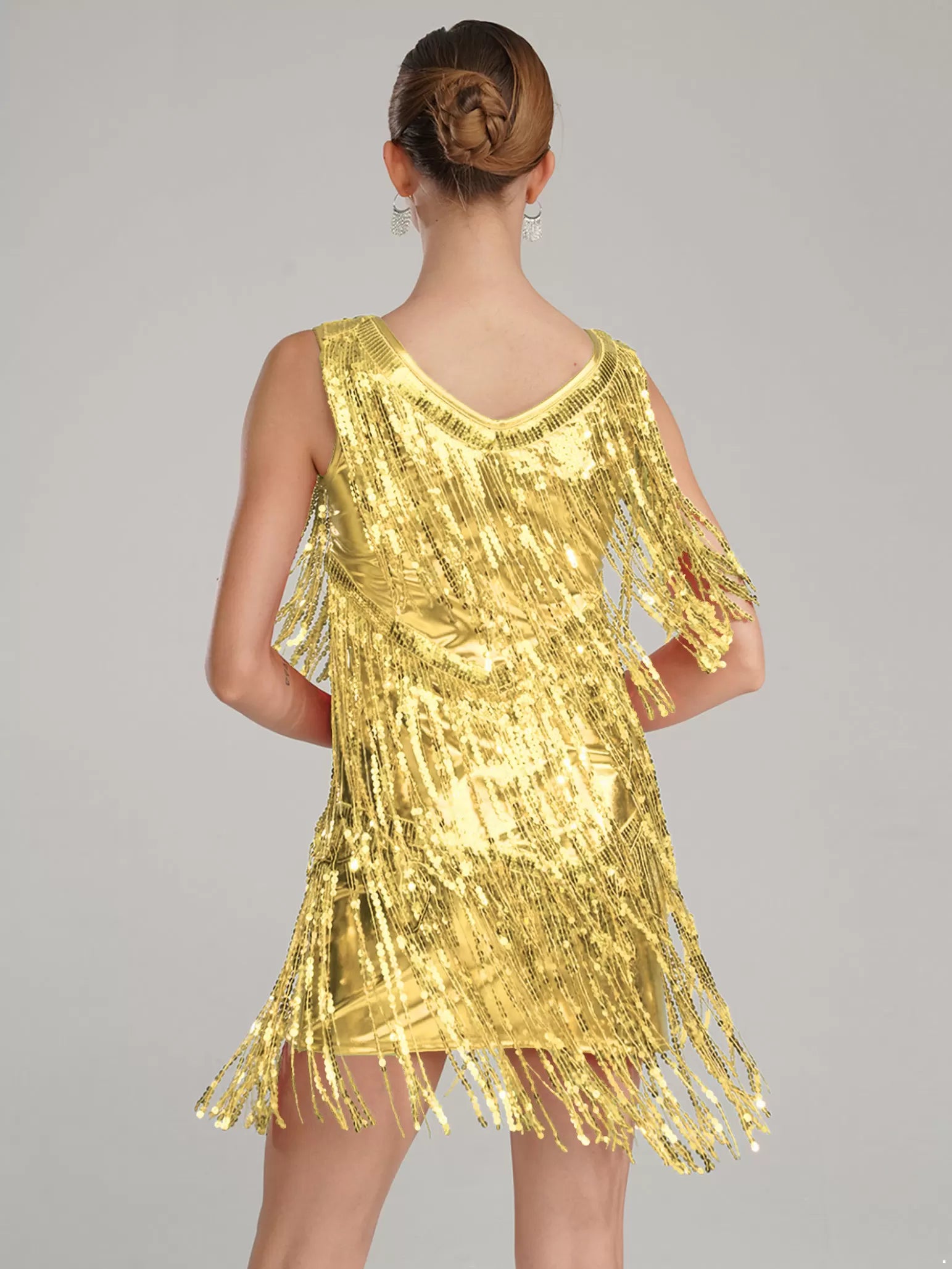 Abito da ballo latino da donna con nappe di paillettes scintillanti