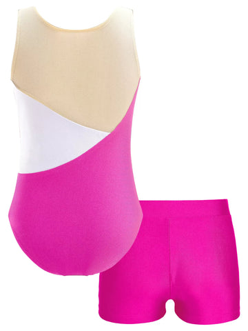 Body da ginnastica per ginnastica da ballo senza maniche per bambina con set di pantaloncini