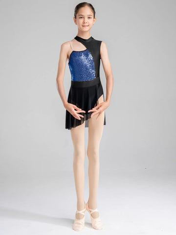 Abito da ballo lirico contemporaneo senza maniche con spalle scoperte e paillettes per ragazze
