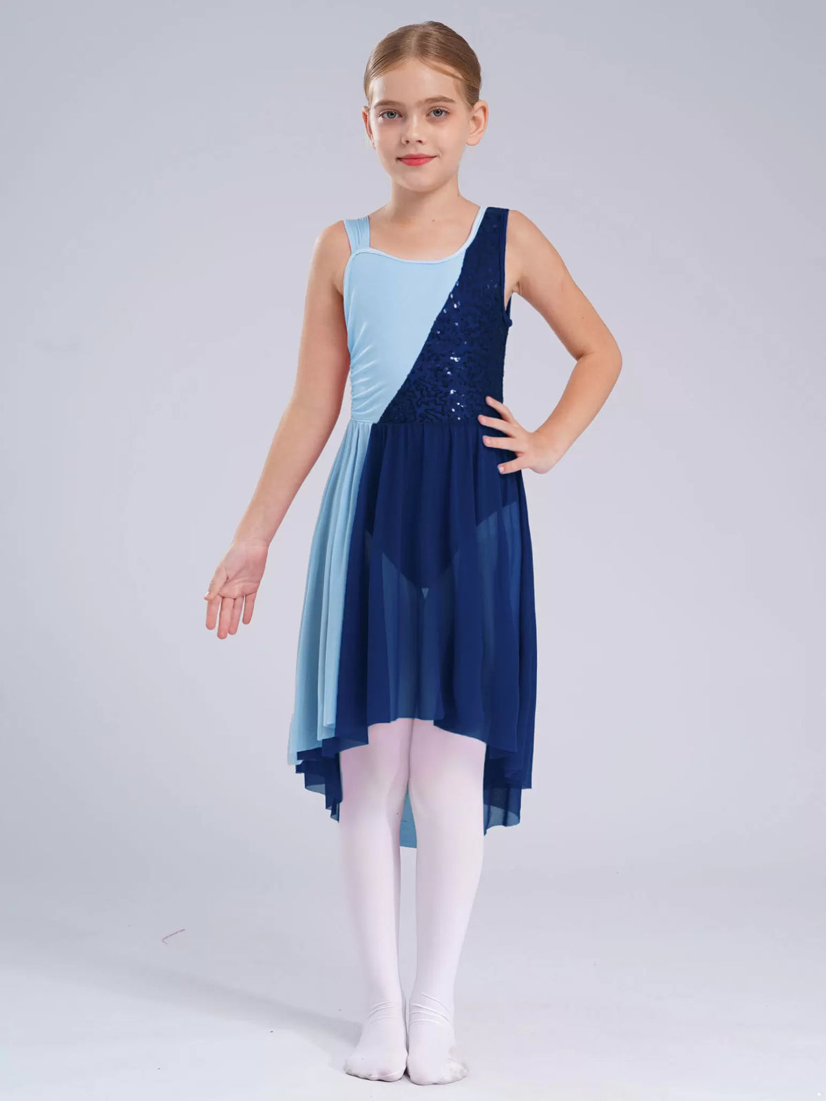 Girls Sequin Color Block Sleeveless Contemporary Lyrical Dance Dress