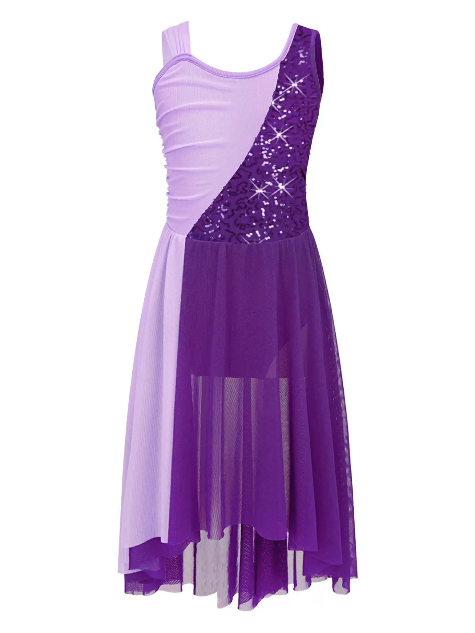 Girls Sequin Color Block Sleeveless Contemporary Lyrical Dance Dress