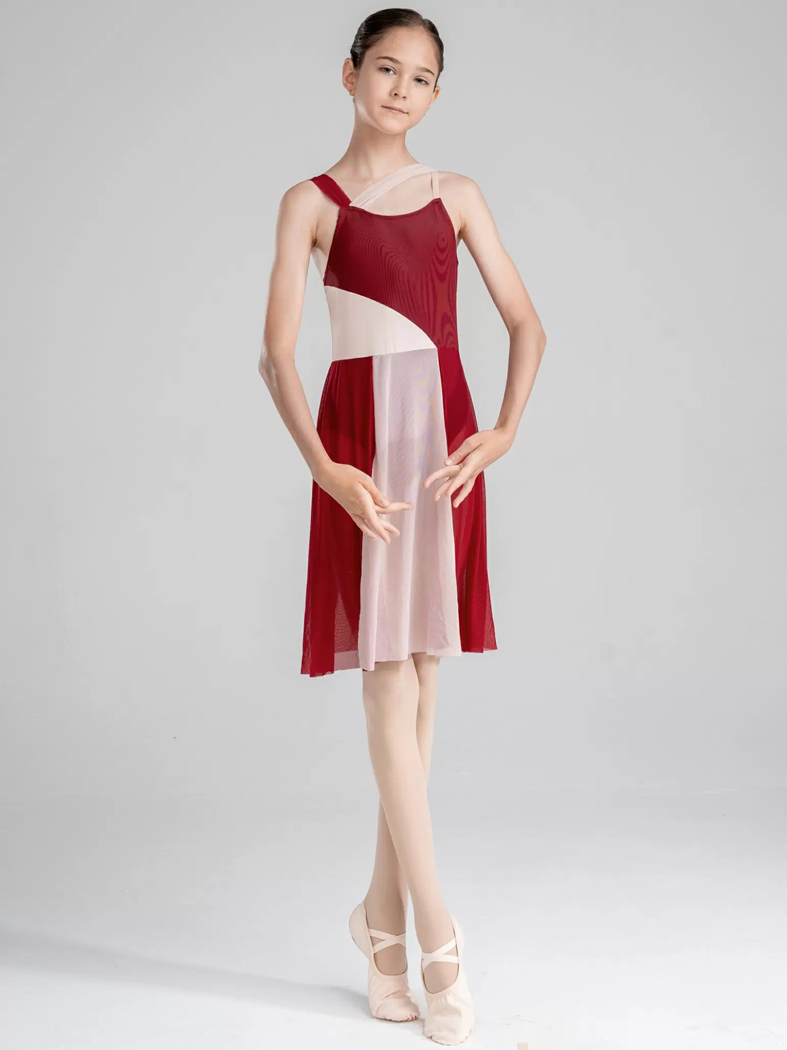 Kids Girls Color Block Sleeveless Lyrical Dance Leotard Dress