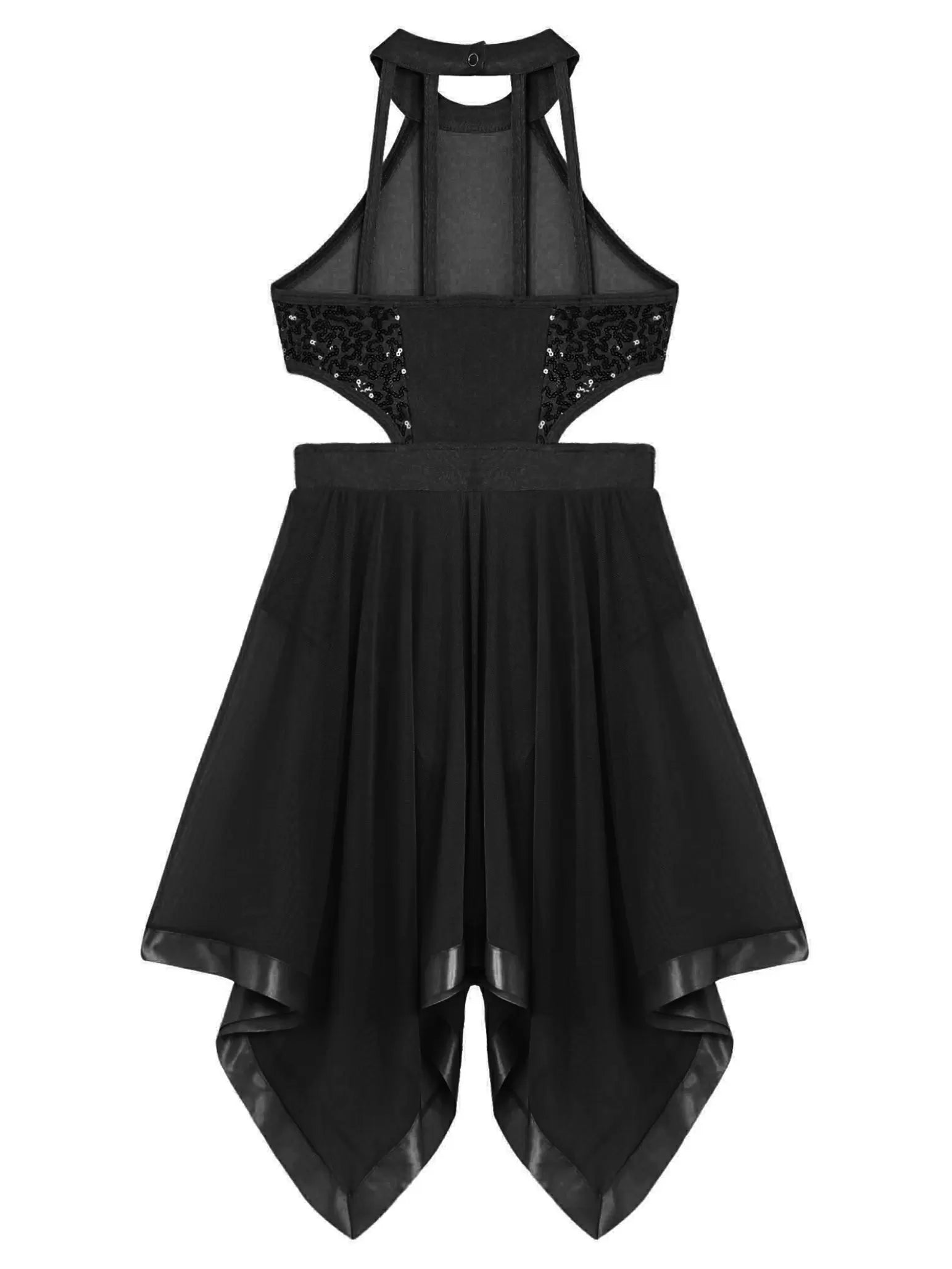 Girls Sleeveless Sequins Asymmetrical Lyrical Dance Dress