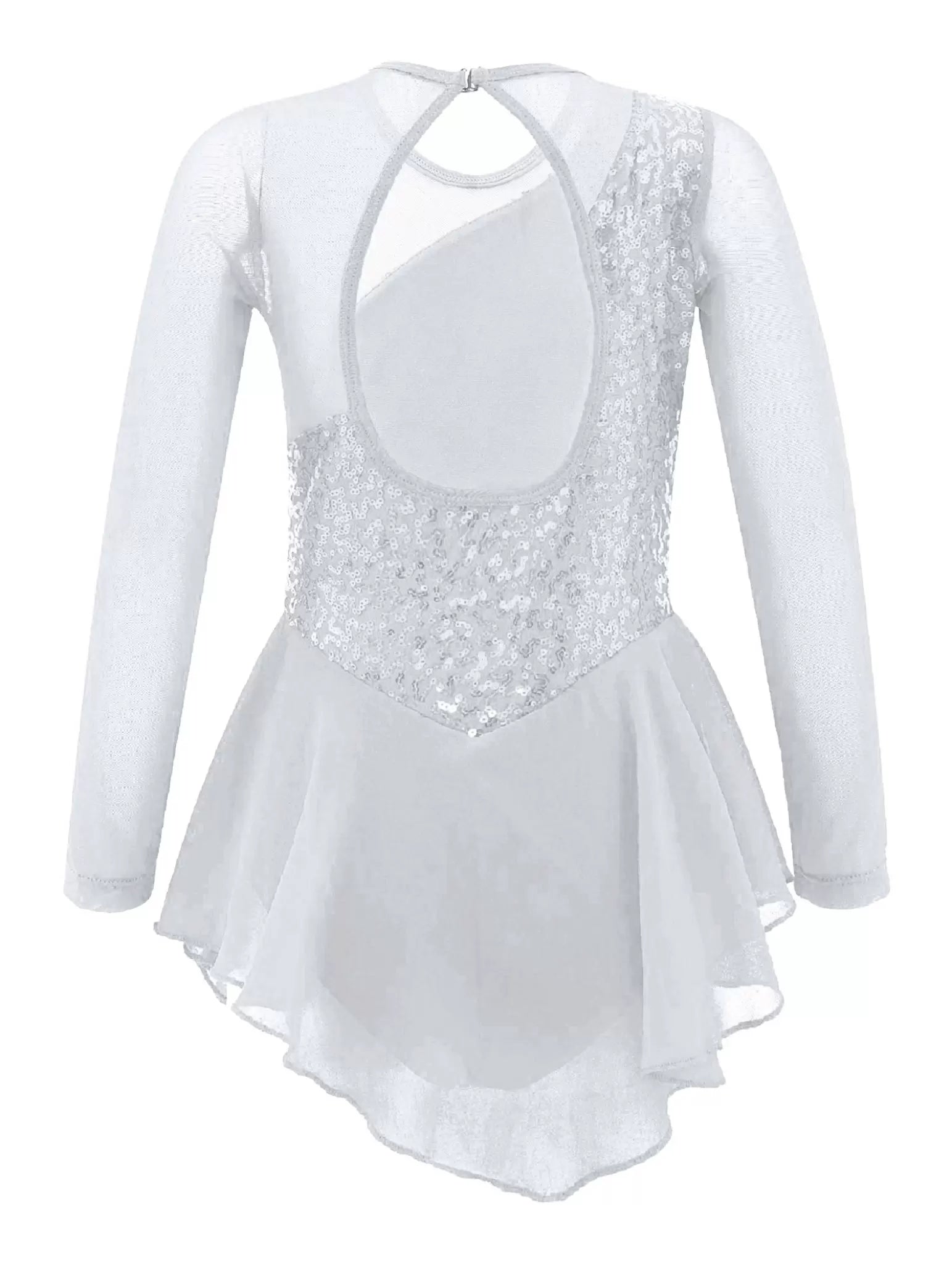 Kids Girls Long Sleeve Sequins Ballet Dance Leotard Dress