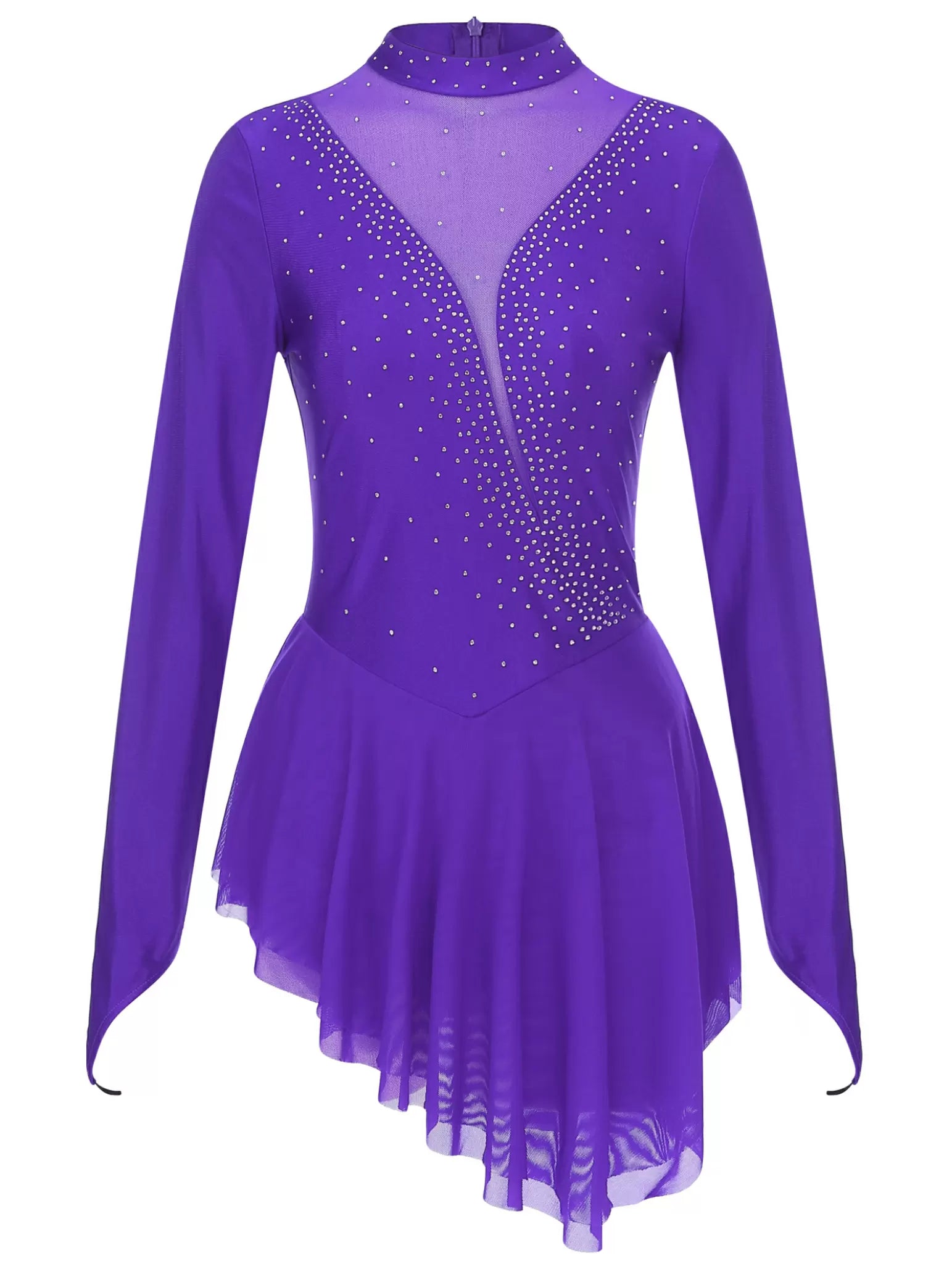 Womens Long Sleeve Ice Figure Skating Mini Dress