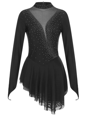 Womens Long Sleeve Ice Figure Skating Mini Dress