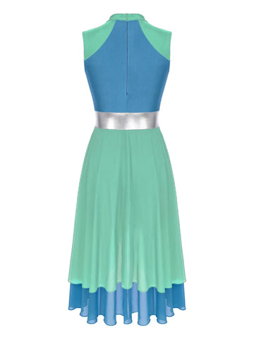 Abito da ballo di lode diviso senza maniche color block da donna
