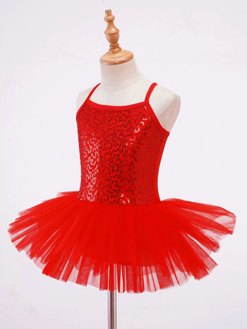 Kids Girls Sequin Ballet Dance Tutu Tank Dress