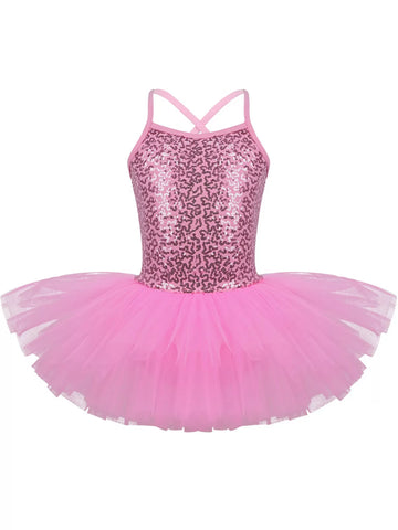 Kids Girls Sequin Ballet Dance Tutu Tank Dress