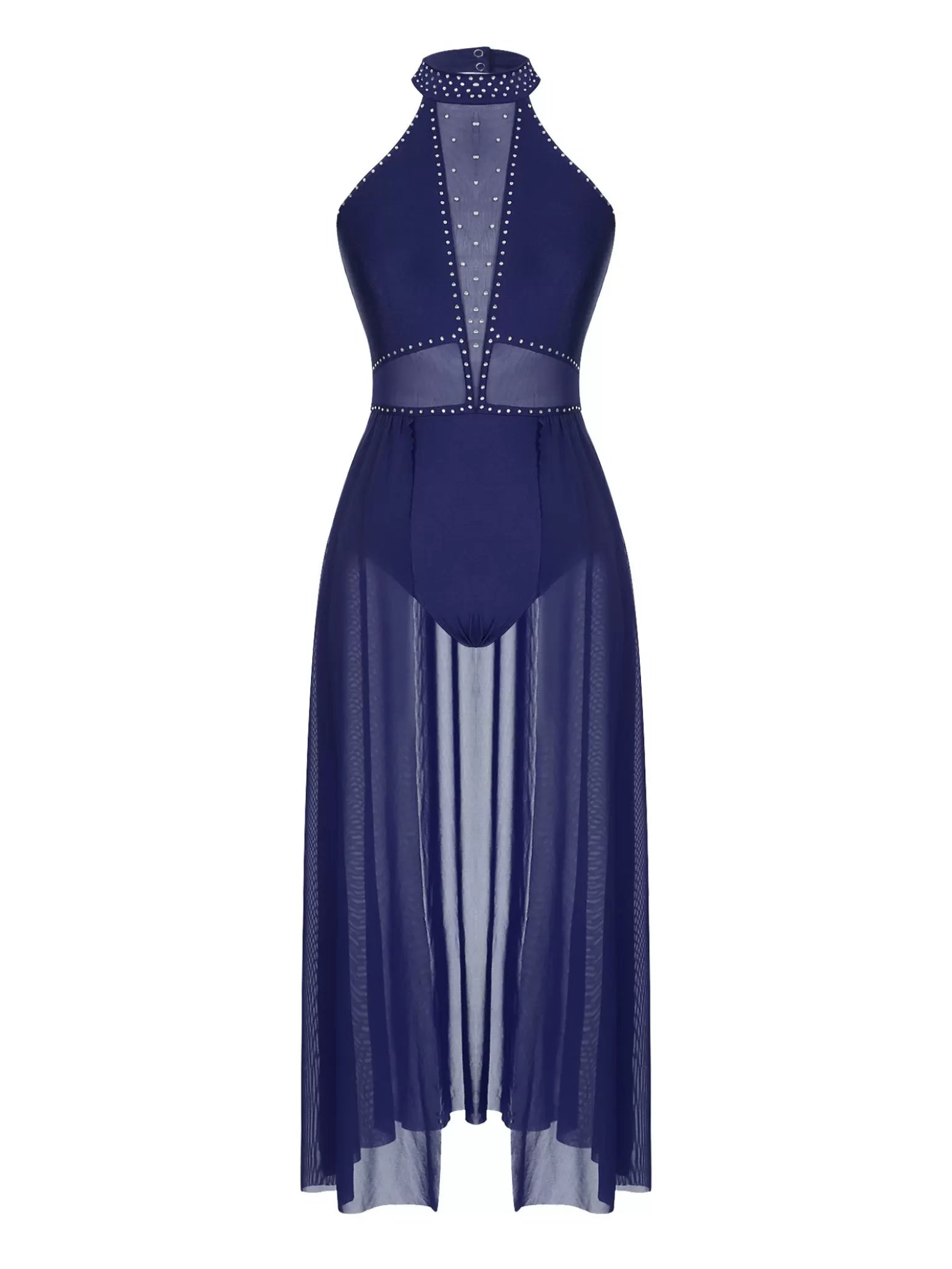 Women Halter Neck Chiffon Lyrical Dance Leotard Dress