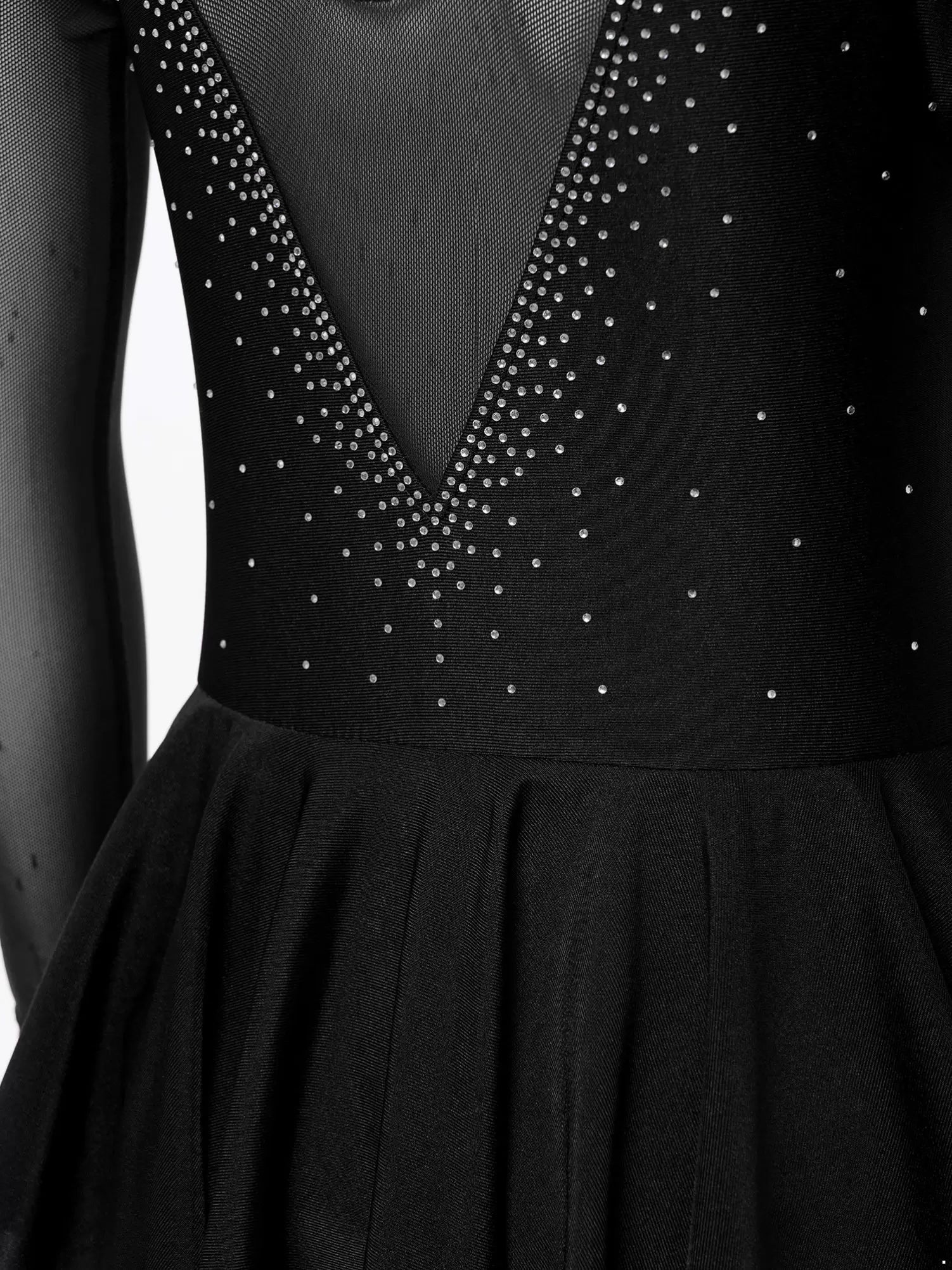 Kids Girls Long Sleeve V Shape Rhinestone Skating Dress