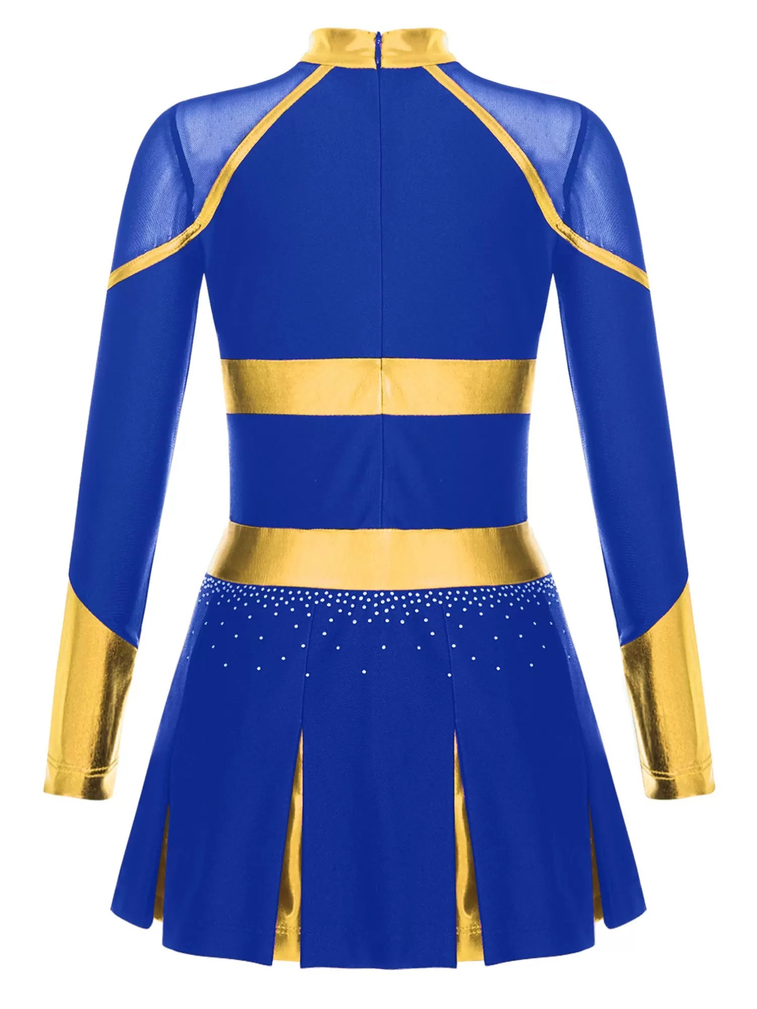 Girls Long Sleeve Rhinestones Colorblock Cheerlead Dance Dress - TSSOE